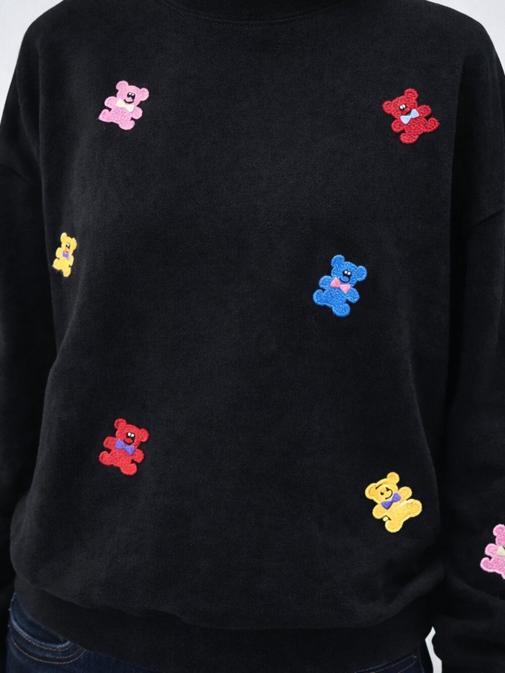Lazy Oaf All Over Embroidered Teddy Bears Gummy Bear Black Crewneck Sweatshirt